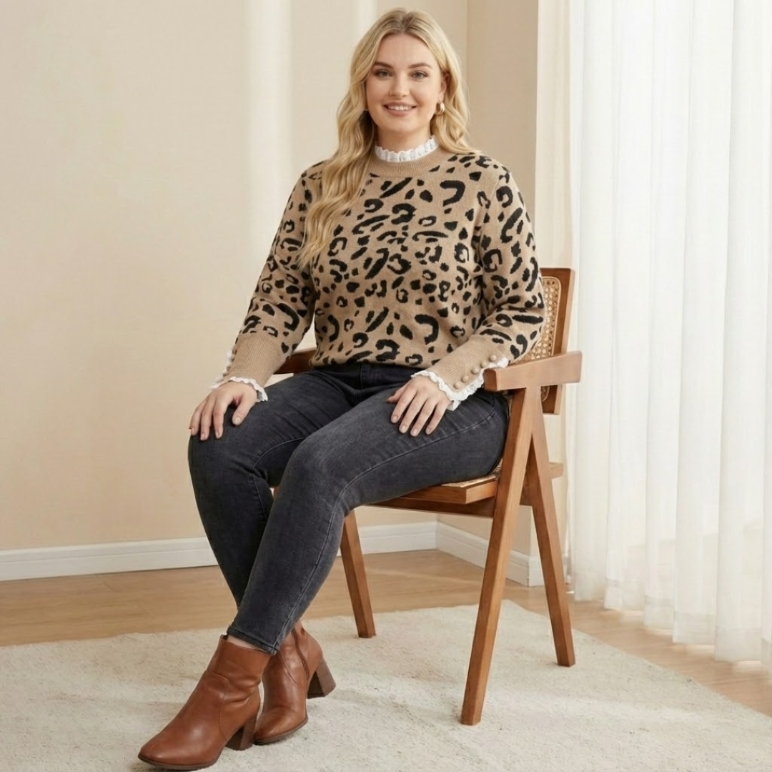 Plus Size Leopard Knit Sweater for Women