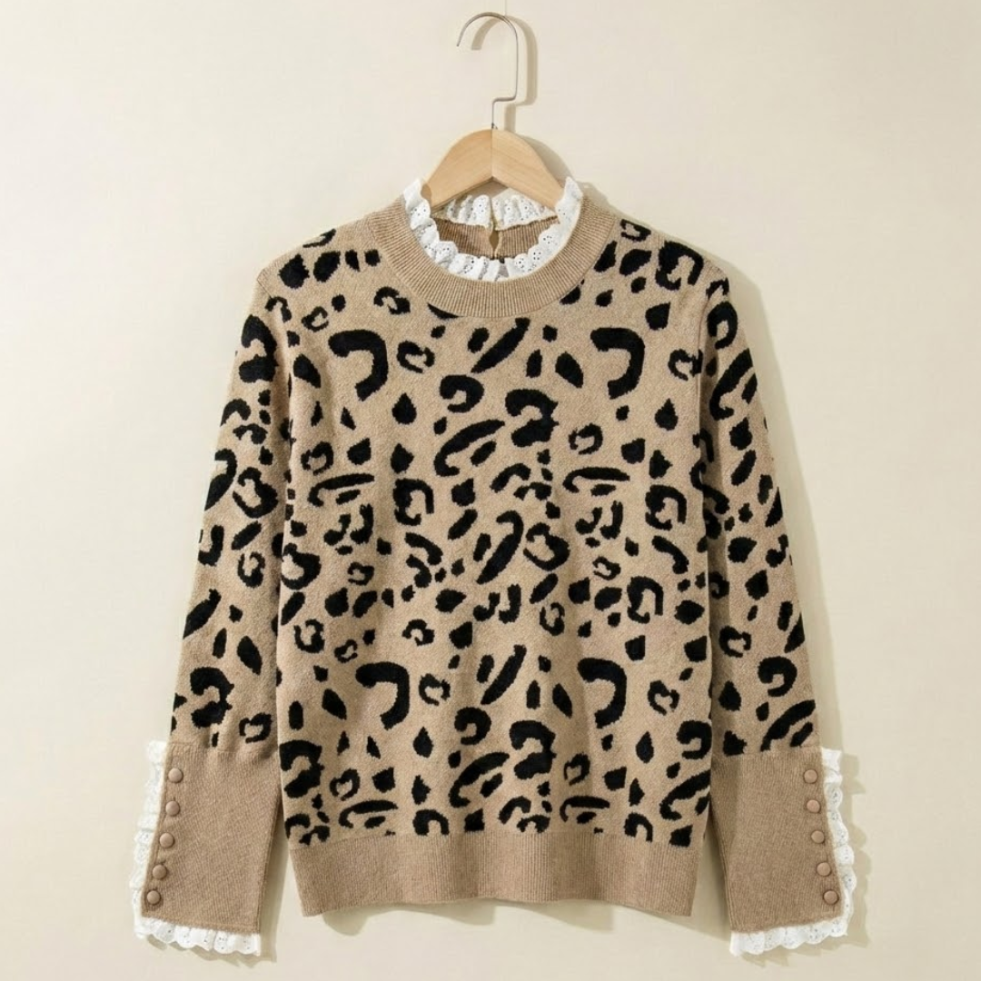 Plus Size Leopard Knit Sweater for Women