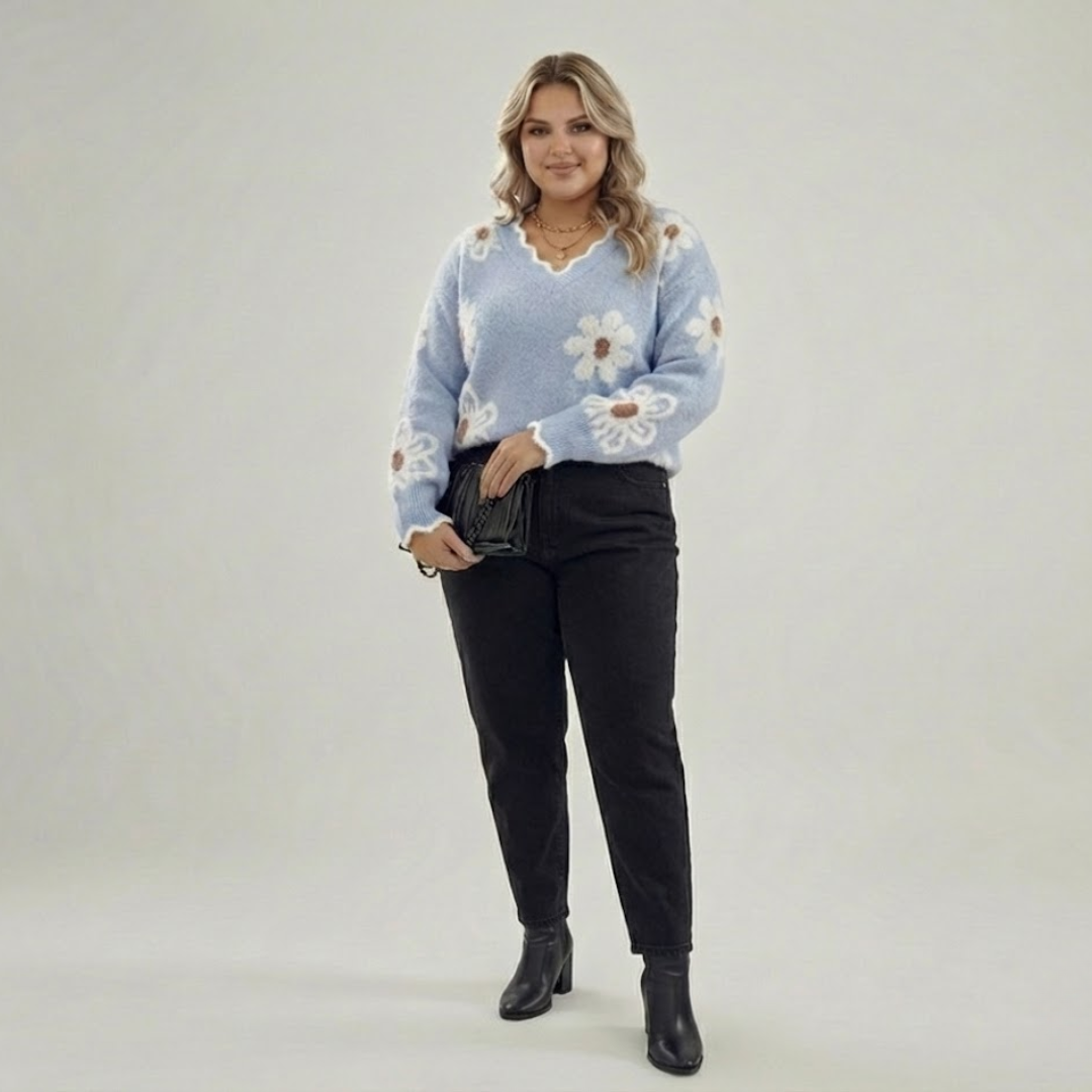 Plus Size Floral Knit Sweater for Women