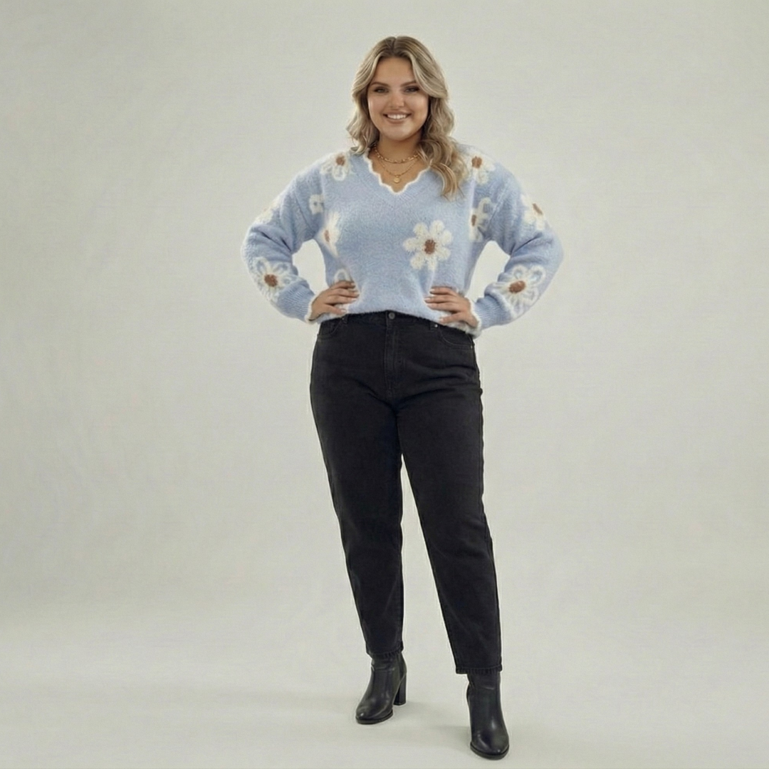 Plus Size Floral Knit Sweater for Women
