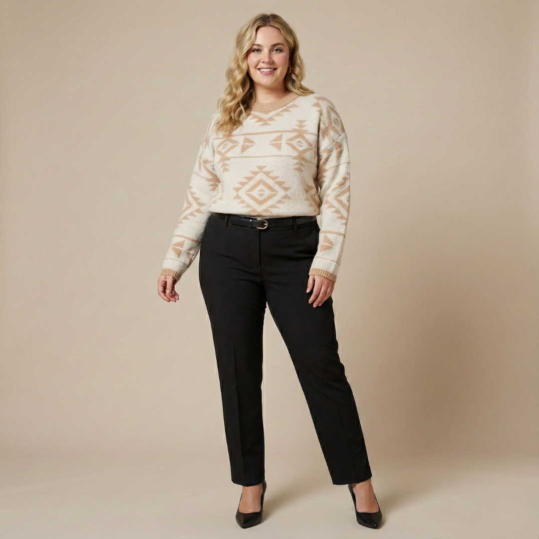 Apricot Plus Size Western Aztec Print Loose Sweater