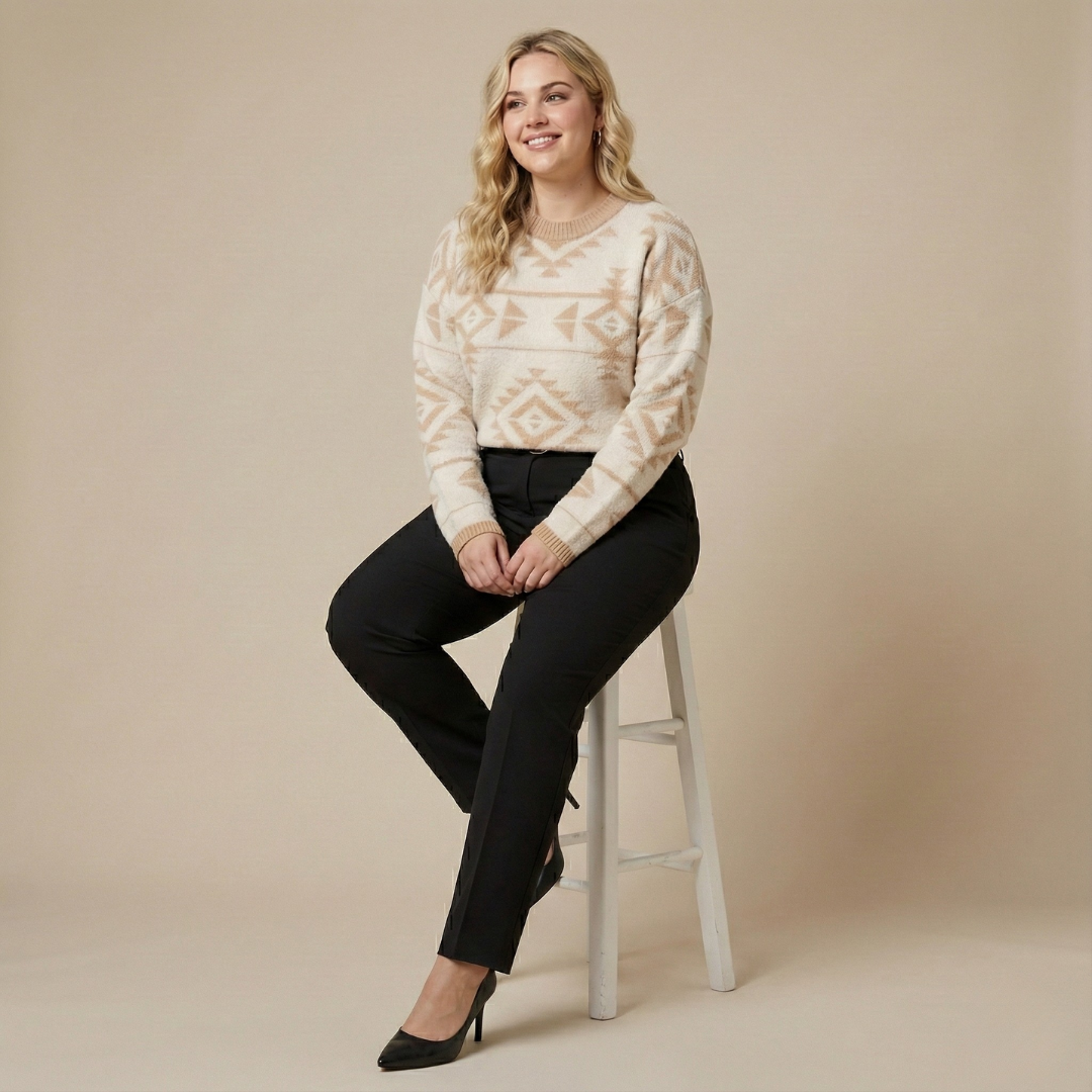 Apricot Plus Size Western Aztec Print Loose Sweater