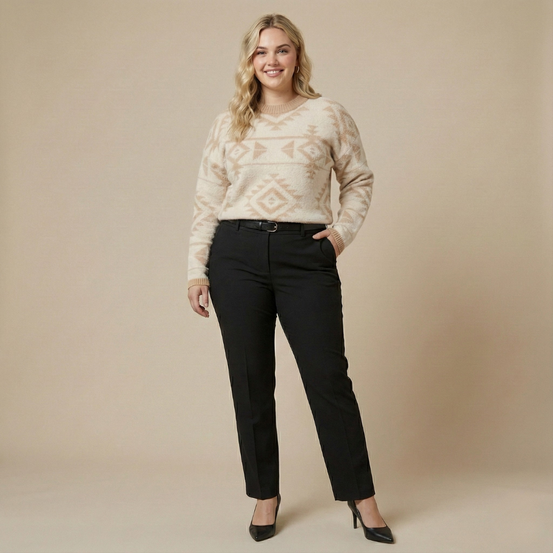 Apricot Plus Size Western Aztec Print Loose Sweater