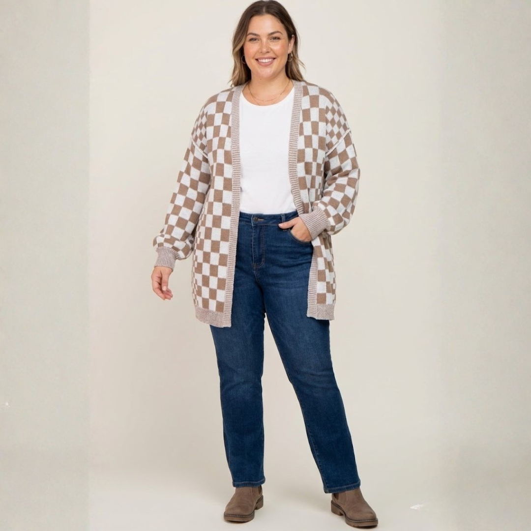 Plus Size Checkered Cardigan for Women