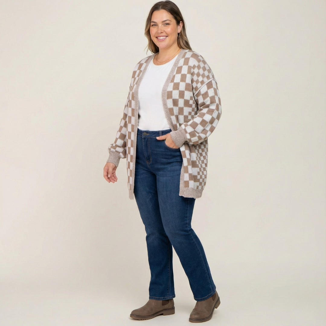 Plus Size Checkered Cardigan for Women