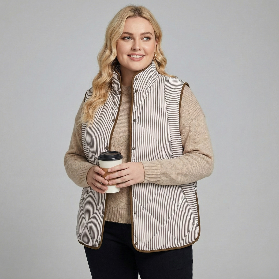 Plus Size Brown Stripe Vest for Women