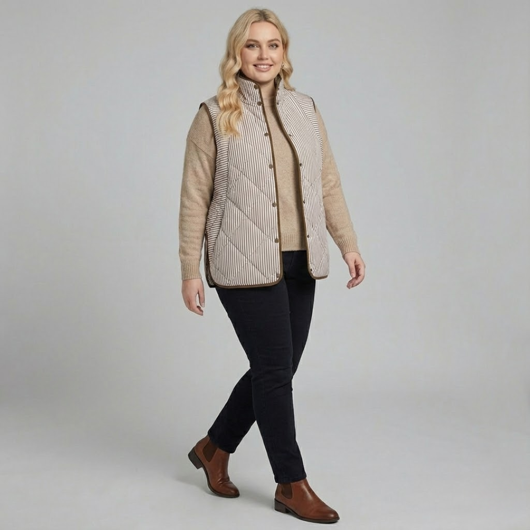 Plus Size Brown Stripe Vest for Women