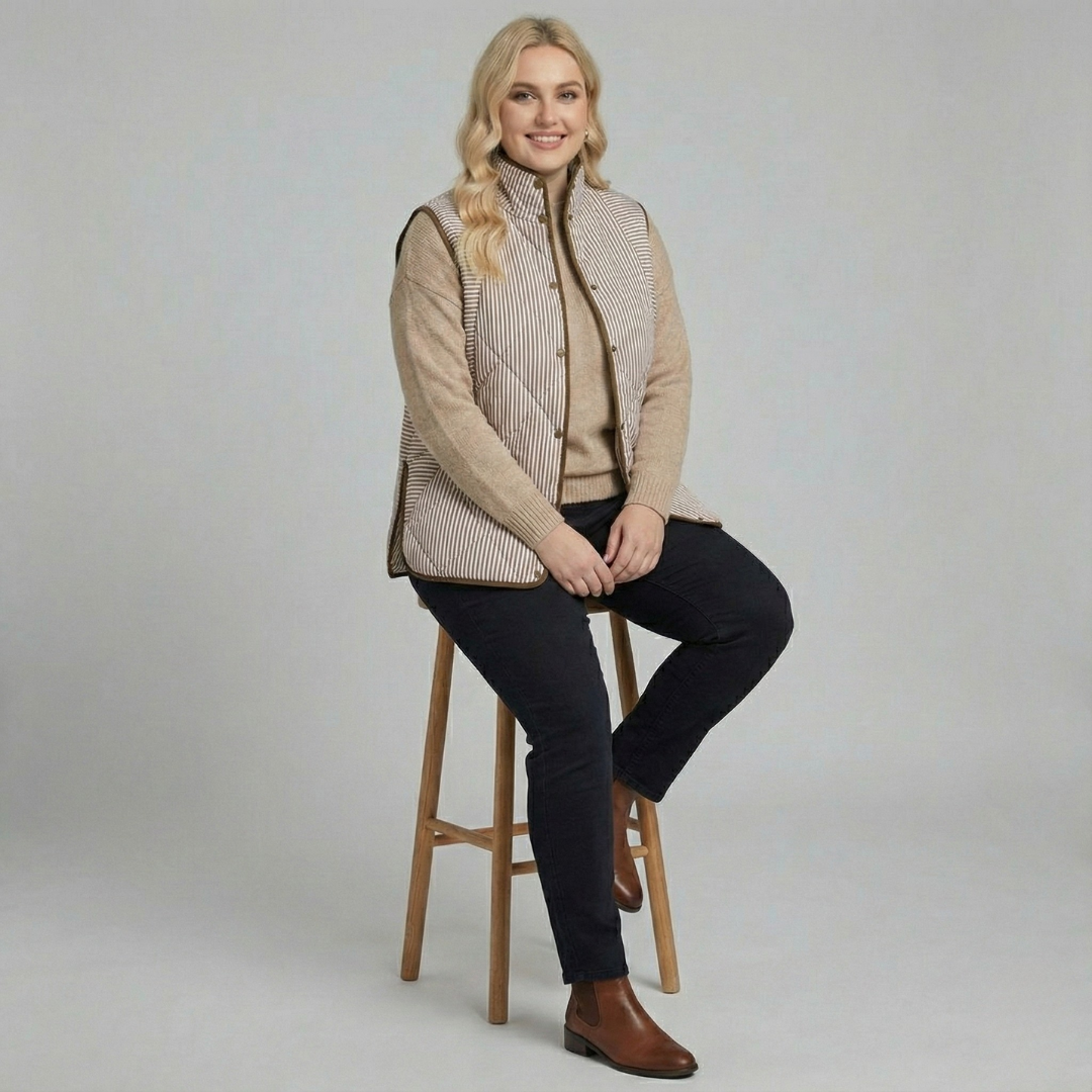 Plus Size Brown Stripe Vest for Women